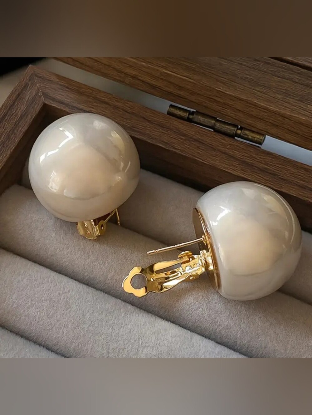 Gold Cream Dome Clip On Pierced Earrings